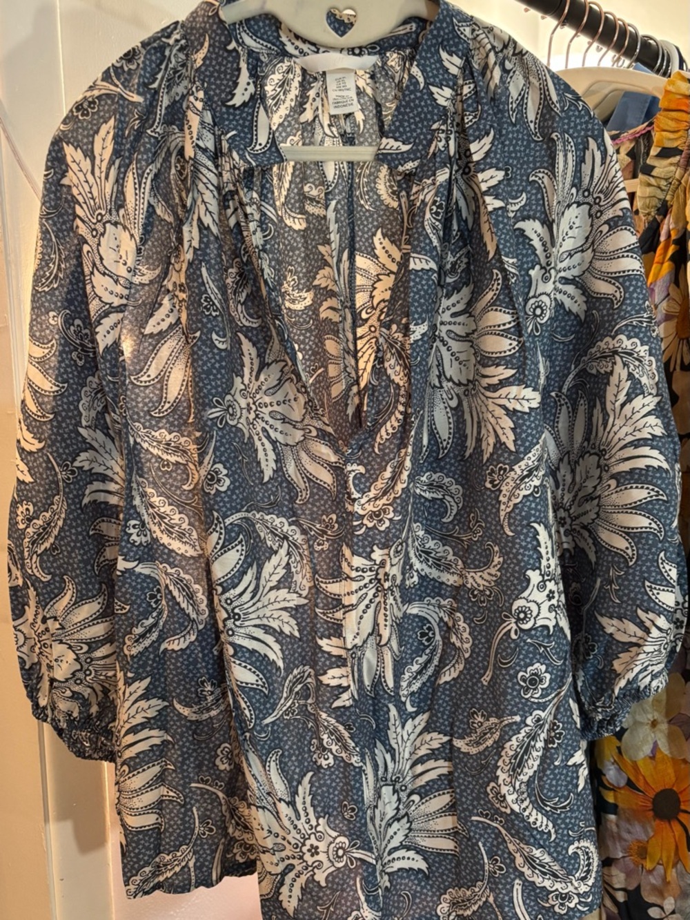 H&M Blue and White Paisley V-Neck Tunic